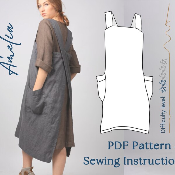 Cross Back Pinafore Sewing Pattern. A4 PDF sewing pattern. Apron sewing pattern. DIY cross back apron. Sewing pattern. Do It Yourself.