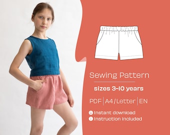 Kids Linen Shorts Sewing Pattern, Sizes 3-10Y (PDF)