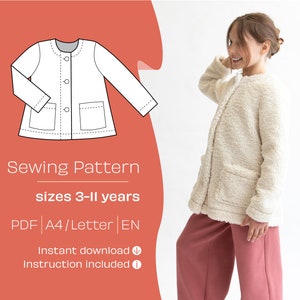 Girls Jacket PDF, Jacket Sewing Pattern,  Toddler coat pattern, Outerwear Sewing Patterns, 3-11Y, only in EN