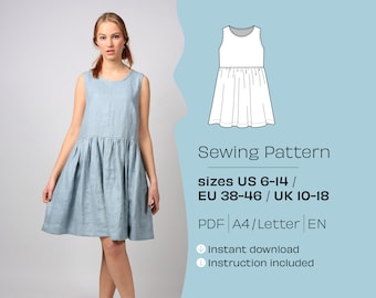 Evelyn Smock Sewing Pattern, Sleeveless Linen Dress (PDF) US 6-14