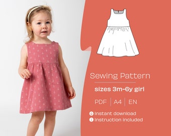 Dress PDF Sewing Pattern Sizes 3m-6y girl. Dress DIY pattern. PDF Digital Sewing Pattern, Dress Pattern