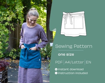 Apron pattern, Half Apron Sewing Pattern, A4/Letter PDF sewing pattern, Unisex apron pattern, Linen apron