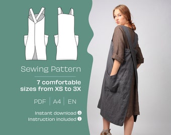 Cross Back Pinafore Sewing Pattern. A4 PDF sewing pattern. Apron sewing pattern. DIY cross back apron. Sewing pattern. Do It Yourself.