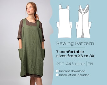 Cross Back Apron Sewing Pattern, Pinafore apron A4/Letter PDF pattern, Pinafore sewing pattern, Wrap apron sewing pattern