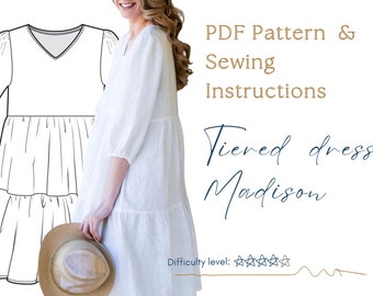 Tiered Dress Sewing pattern. A4 PDF sewing patterns. DIY Tiered Dress. Tiered Dress pattern. Printable sewing pattern. Sewing pattern.