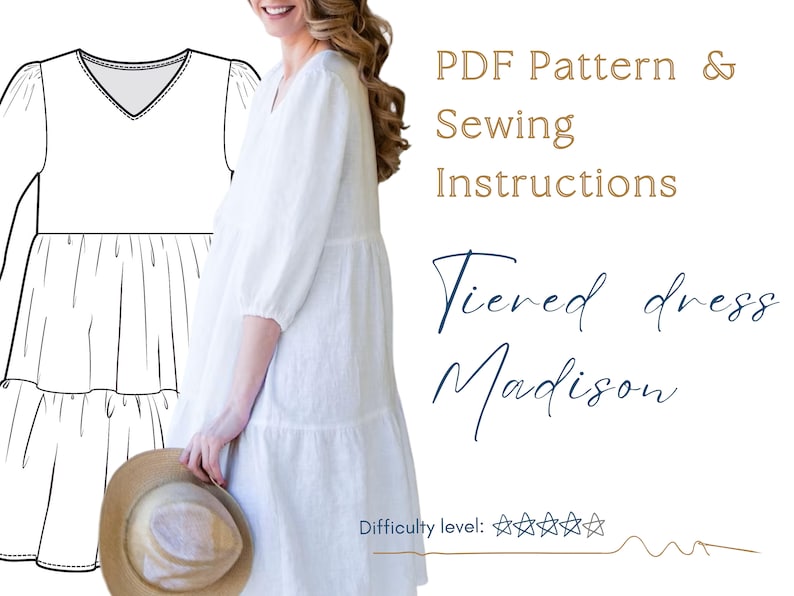 Tiered Dress Sewing pattern. A4 PDF sewing patterns. DIY Tiered Dress. Tiered Dress pattern. Printable sewing pattern. Sewing pattern. image 3