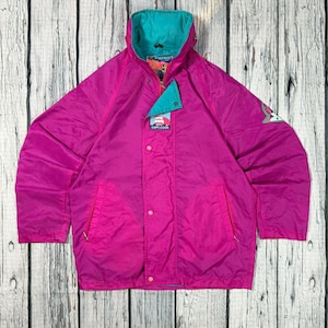 Vintage 80s 90s Long Ski Windbreaker Nylon Jacket Y2K Outdoor Pink Windbreaker Oversized Small size Windbreaker Unisex Made in Italy used