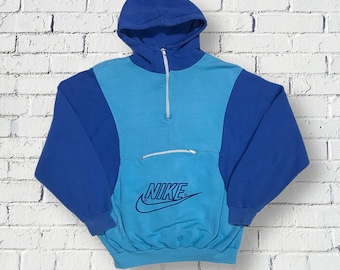 Vintage Nike Hoodie 80s Sky Blue Quarter-Zip Sweatshirt