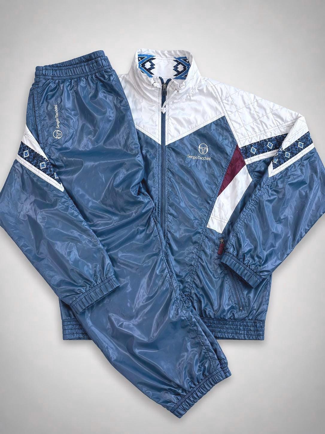 Sergio Tacchini Vintage 90s Tracksuit Set Colorblock: Shiny Avio
