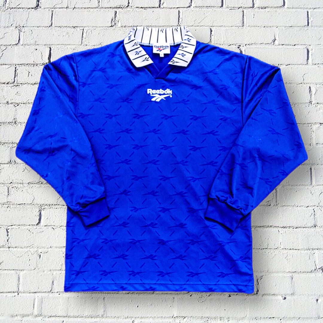 Vintage 80s Reebok Football Jersey: Blue Long Sleeve Retro Shirt