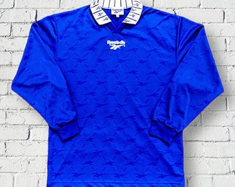 Vintage 80er Jahre Reebok Fußball Trikot: Blau Langarm Retro Shirt (M)