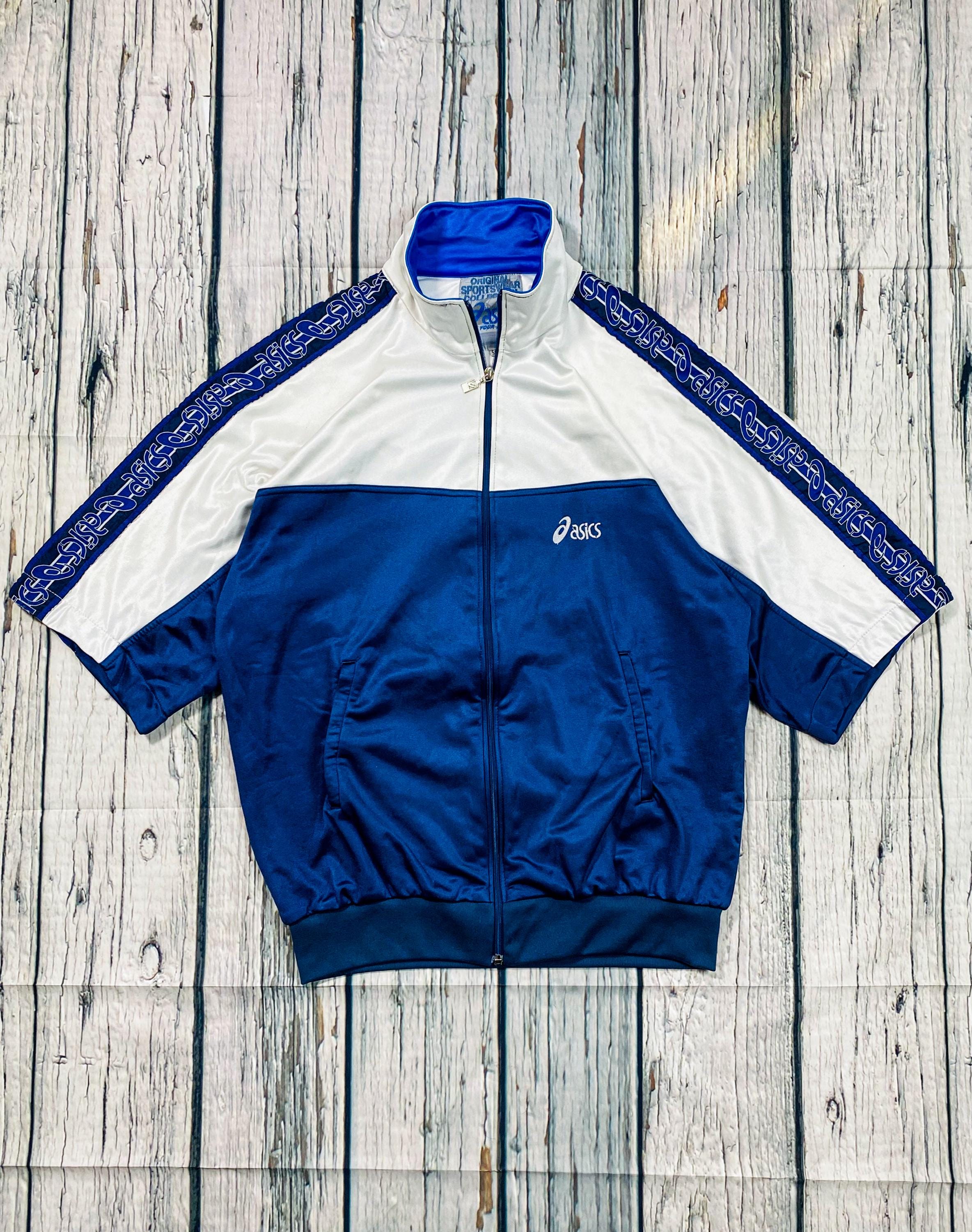 Vintage ASICS 2000s Mens Tracksuit Set White Blue XXL 3XL: Short