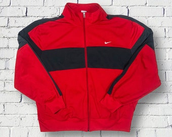 Nike Jacke Vintage Modern Y2K Mehrfarbige Jacke Trainingsanzug Rot Unisex Herren Sport Laufen Gym Jogging Training Retro Größe XXL