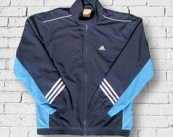 Adidas Chaqueta Vintage 2000s Y2K Oversize Unisex Chándal Azul Geométrico - Chaqueta de pista Deporte Entrenamiento de jogging - Talla S