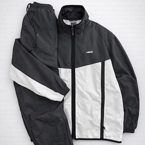 Vintage Nike 2000s Tracksuit Set Grey White: Polyester Oversize
