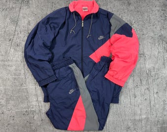 Vintage 90s Nike Tracksuit Women’s Unisex Oversized Geometric Blue Pink Grey Retro Sport Suit Running Training Outfit
