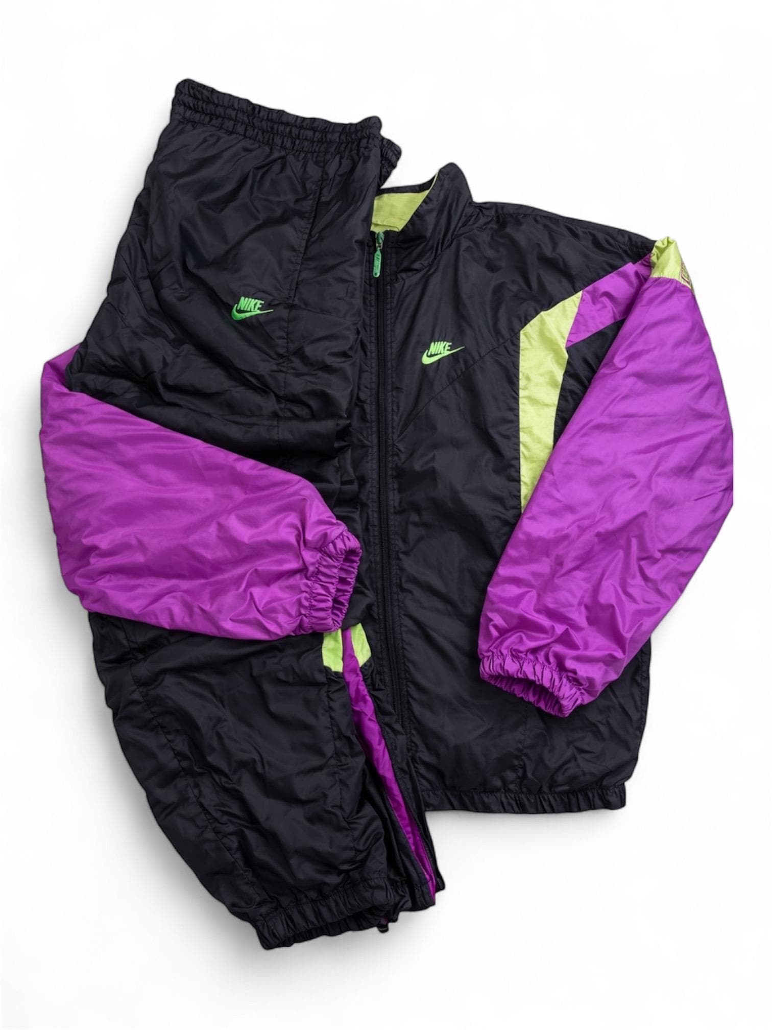 Vintage Nike 90s Colorblock Tracksuit Set Black Purple Neon Green