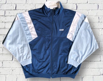 Chaqueta Deportiva Vintage 90s estilo Y2K Chándal Argentina Blanco Azul Geométrico - Chaqueta de Pista Entrenamiento Deportivo - Talla XL Oversize