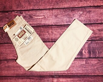 90s Rifle Chino Pants: Vintage High Waisted Beige Cotton (W28 L30)
