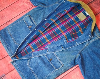 Vintage Levi's Denim Rodeo Jacket: 1980s Saddleman Tartan Padded Western Coat