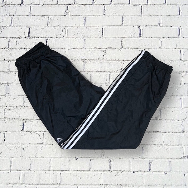 Adidas Tracksuit Pants Vintage 2000s Black White - Track Pant in Sports Nylon Retro Parachute Sports Gym School Oversize / Size M