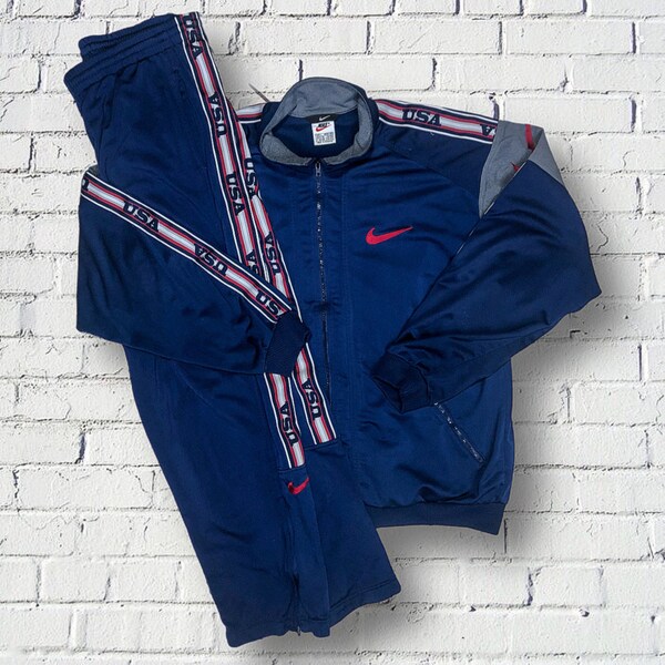 Tracksuit Nike Vintage Sport Anni 90 Blu USA - Tuta Sportiva oversize per Corsa Allenamento Jogging completo uomo retro / Taglia L