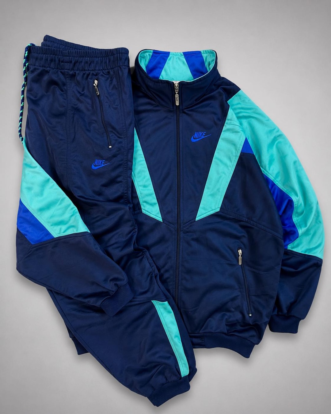 Vintage Nike 90s Tracksuit Blue Colorblock: Embroidered Sports Fitness ...