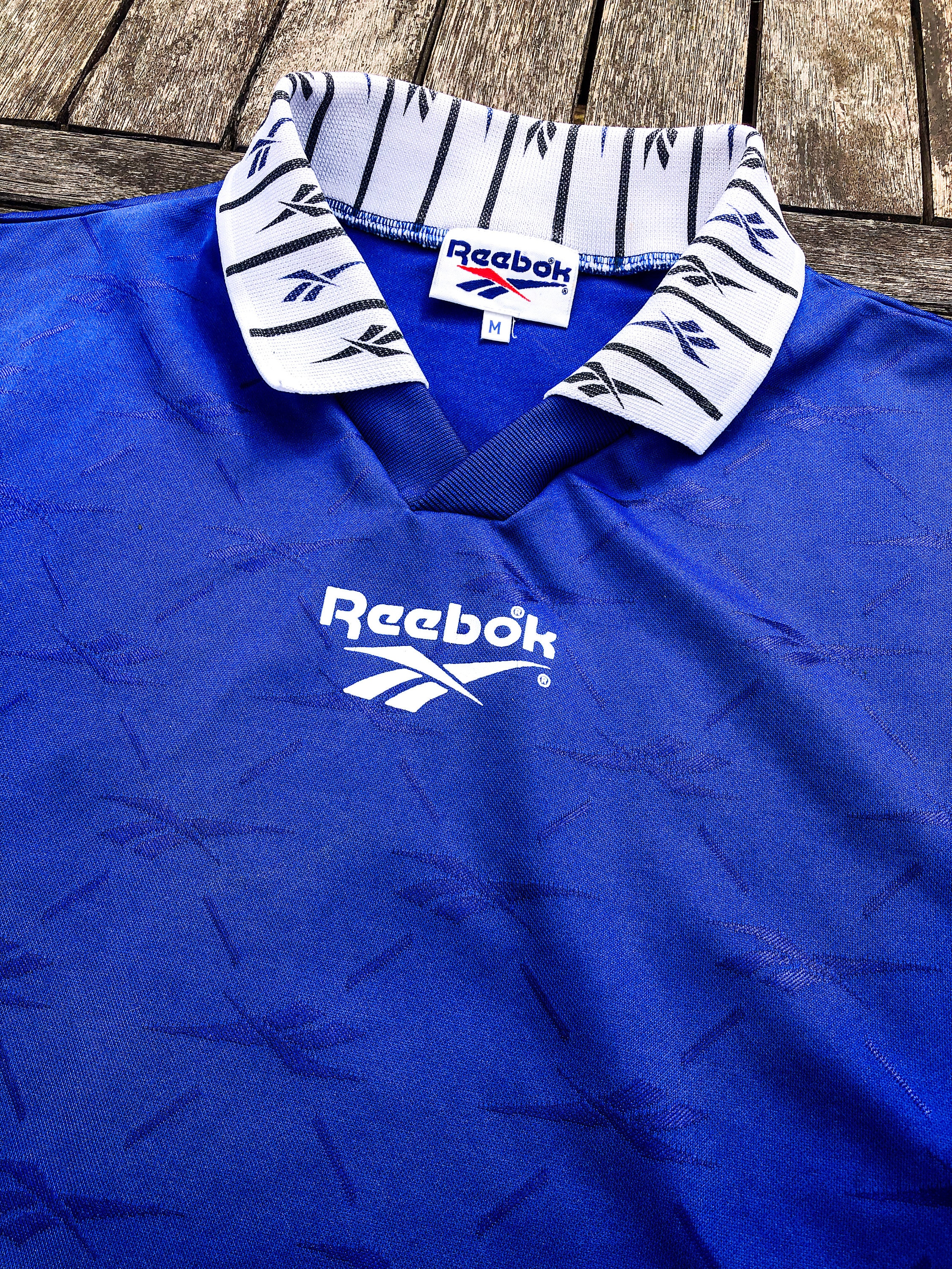 Vintage 80s Reebok Football Jersey: Blue Long Sleeve Retro Shirt