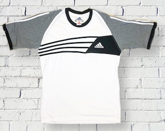 Vintage Adidas T-Shirt 90s White Geometric Logo Tee - Medium