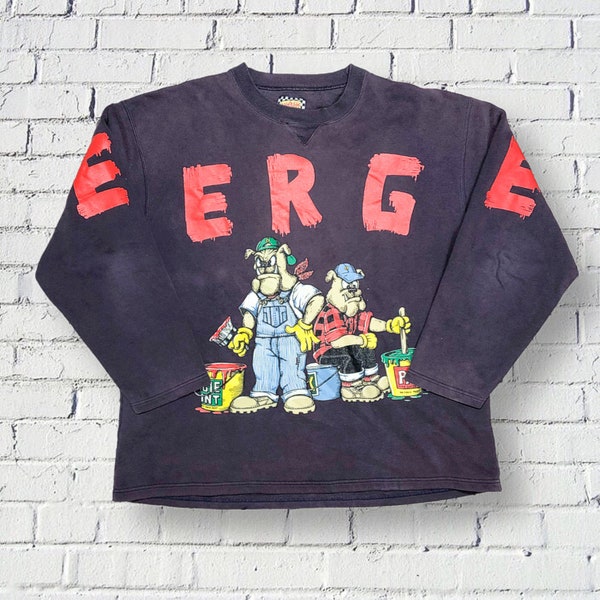 Vintage 90s Crewneck Sweatshirt Brand Energie - Sweatshirt with cartoon dog design in grape color, Made in Italy - 100% cotton size XLarge