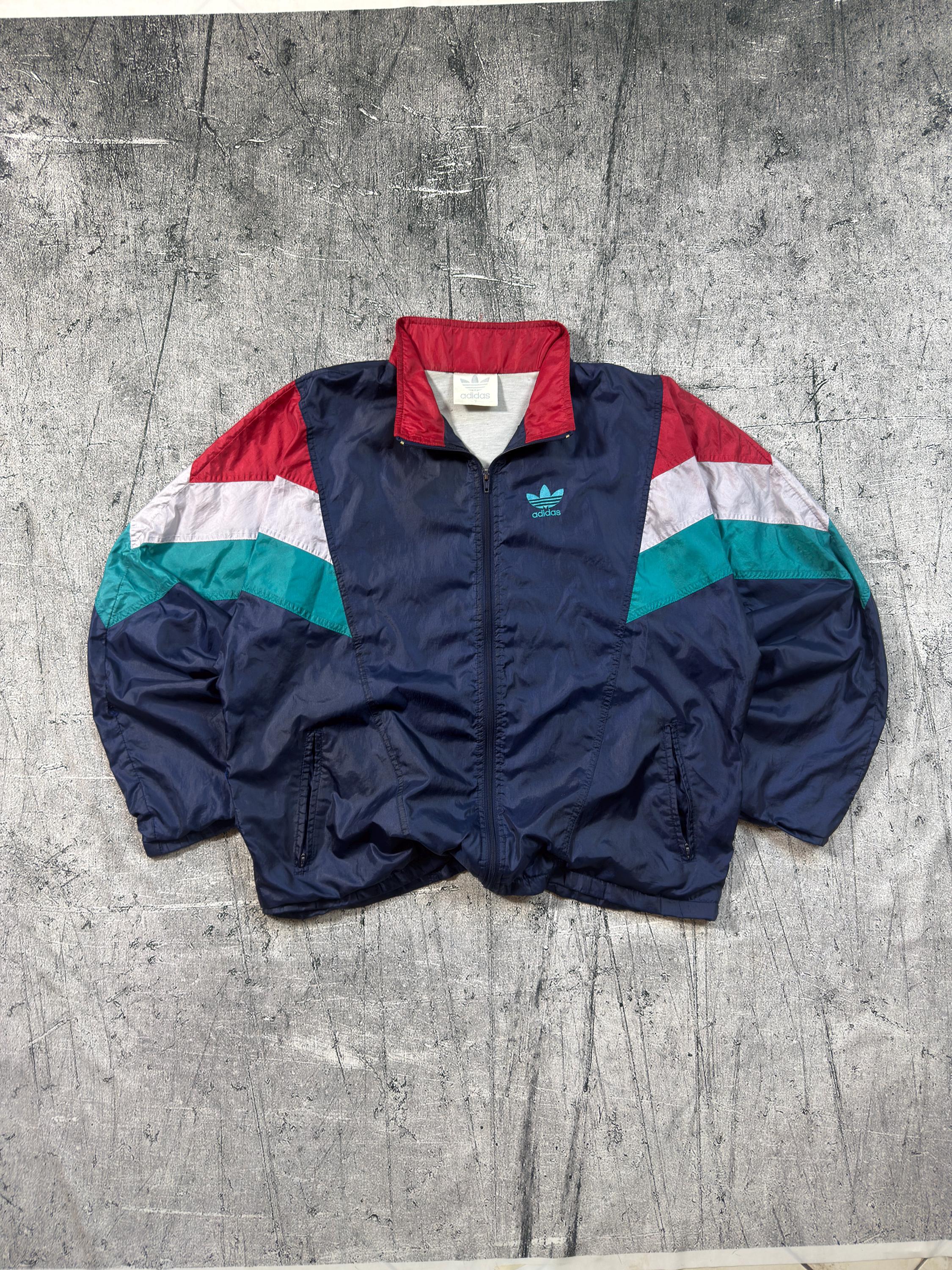 Vintage 80s Adidas Track Jacket: Geometric Nylon Windbreaker, XL