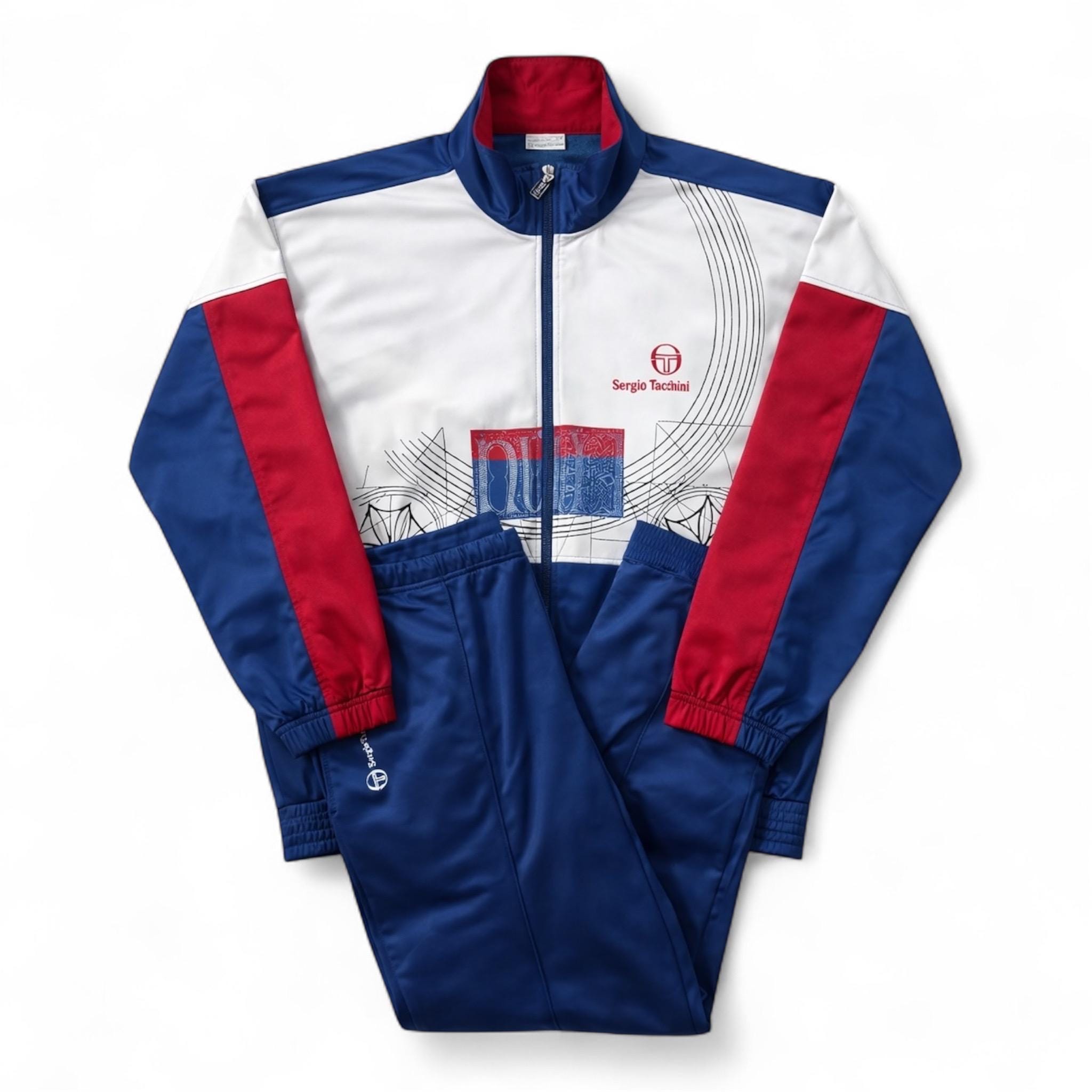 Vintage Sergio Tacchini 90s Colorblock Tracksuit Set White Blue XL