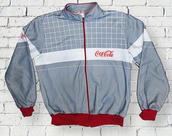 Coca Cola Jacket vintage années 90 Veste de sport multicolore Survêtement de collection Gris Homme Gym Jogging Training Rétro taille L M