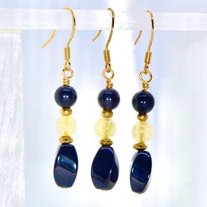 Black Panther Collection Earrings, Onyx - Golden Rutilated Quartz