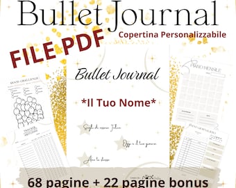 Bullet Journal Personalizzabile 2023 in Italiano PDF stampabile, Agenda, Diario, Mood Tracker, Planner, 68 pagine + 22 bonus calendario