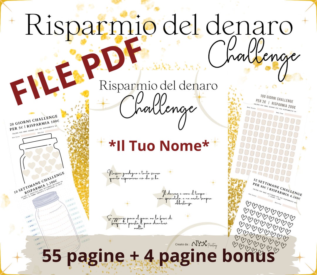 Personalizzazione PDF Libro Challenge del risparmio del denaro ...