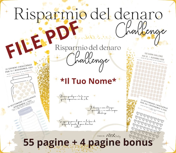 PDF Libro Challenge del risparmio del denaro Personalizzato pdf da  scaricare e STAMPARE A4 ITALIANO -  Italia