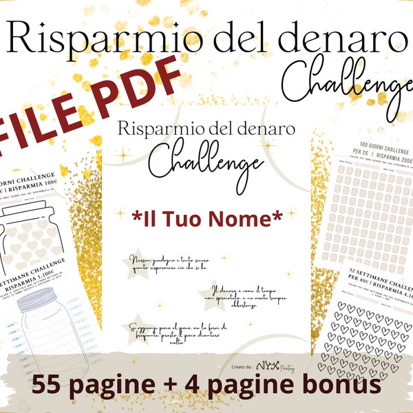 Personalizzazione PDF Libro Challenge del risparmio del denaro Personalizzato pdf da scaricare e STAMPARE A4 ITALIANO