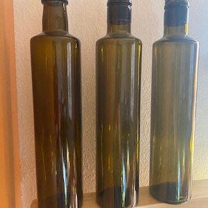 Olive Oil Bottles (dark green) for crafts, LED filled lights, melted into spoon holders, cut into cups, planters, windchimes, etc (set of 3)