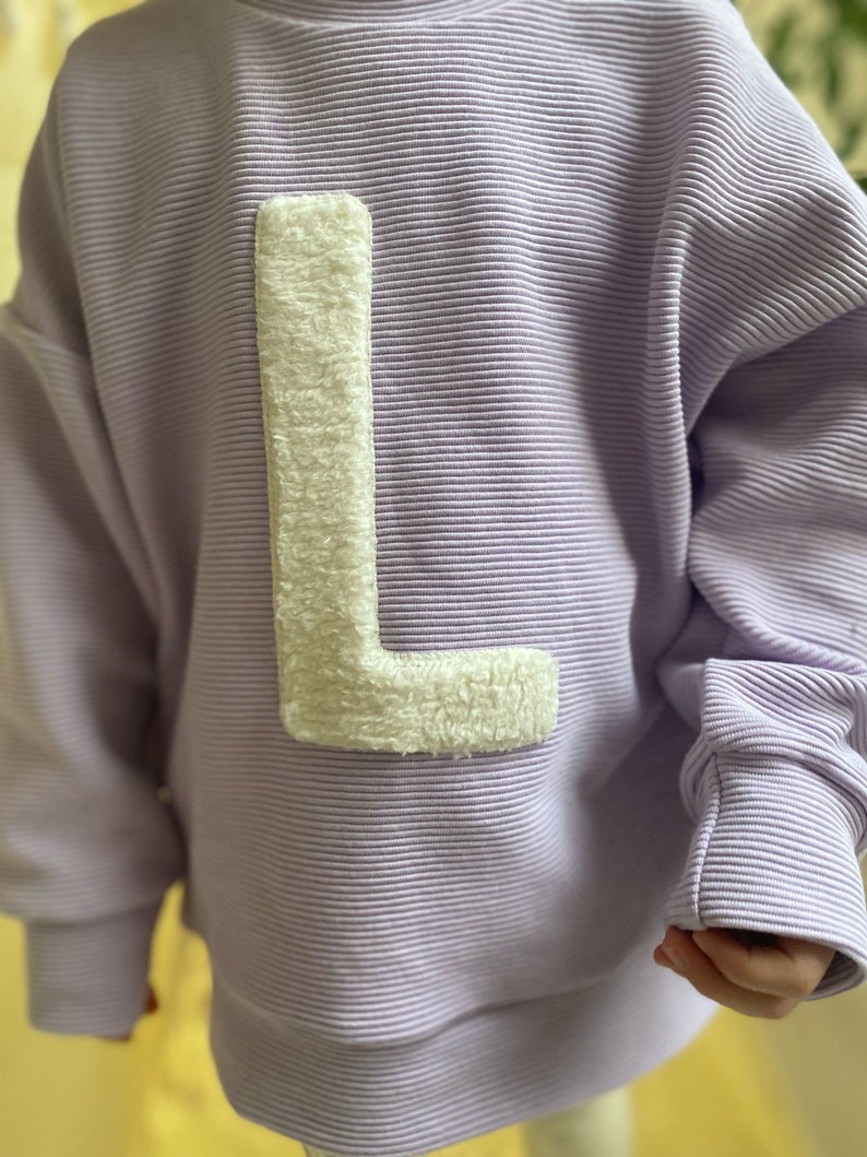 Baby and children's oversize sweater with initial, personalized sweater, rib jersey, teddy plush image 5