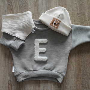 Baby and children's oversize sweater with initial, personalized sweater, rib jersey, teddy plush Gray