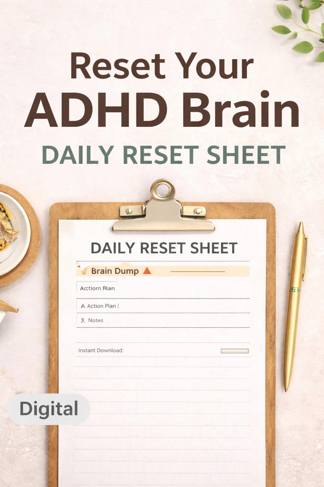 ADHD Daily Reset Sheet | Printable ADHD Reset Tool | Overwhelm Relief ...