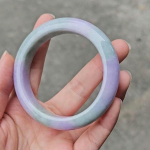 MADE IN-HOUSE Certifiable Natural Grade-A Jadeite Bangle in Lavender Purple and Green (56.5mm Half Round)