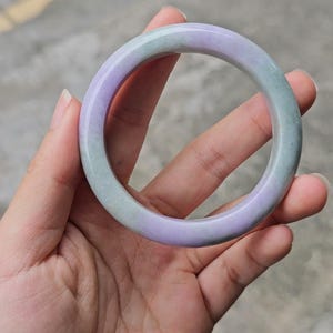 MADE IN-HOUSE Certifiable Natural Grade-A Jadeite Bangle in Lavender Purple and Green (55.5mm Half Round)