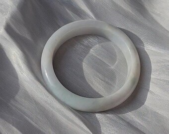MADE IN-HOUSE Certifiable Natural Grade-A Jadeite Bangle in White with Pale Lavender Purple & Green (56.3mm Half Round)
