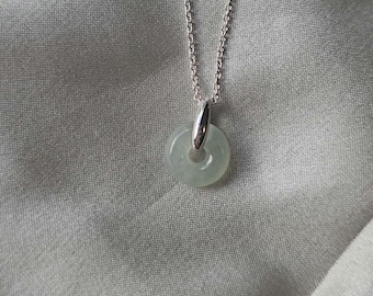 Moneyback Guarantee Genuine 100% Untreated Type A Burmese Jadeite Jade Ping An Kou Donut Pendant in Aqua Green