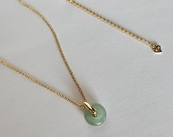 Moneyback Guarantee Genuine 100% Untreated Type A Burmese Jadeite Jade Ping An Kou Donut Pendant in Aqua Green (10mm)