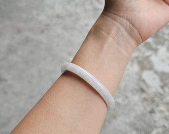 MADE IN-HOUSE Certifiable Natural Grade-A Jadeite Bangle in Dreamy White (55.2mm Round)