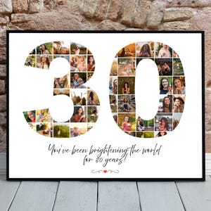 30th Birthday Photo Collage, 30th Birthday Gift, Birthday Number 30 Printable, 30th Photo Collage Template, Canva, Editable 30th Birthday
