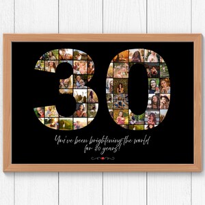 30th Birthday Photo Collage, 30th Birthday Gift, Birthday Number 30 Printable, 30th Photo Collage Template, Canva, Editable 30th Birthday